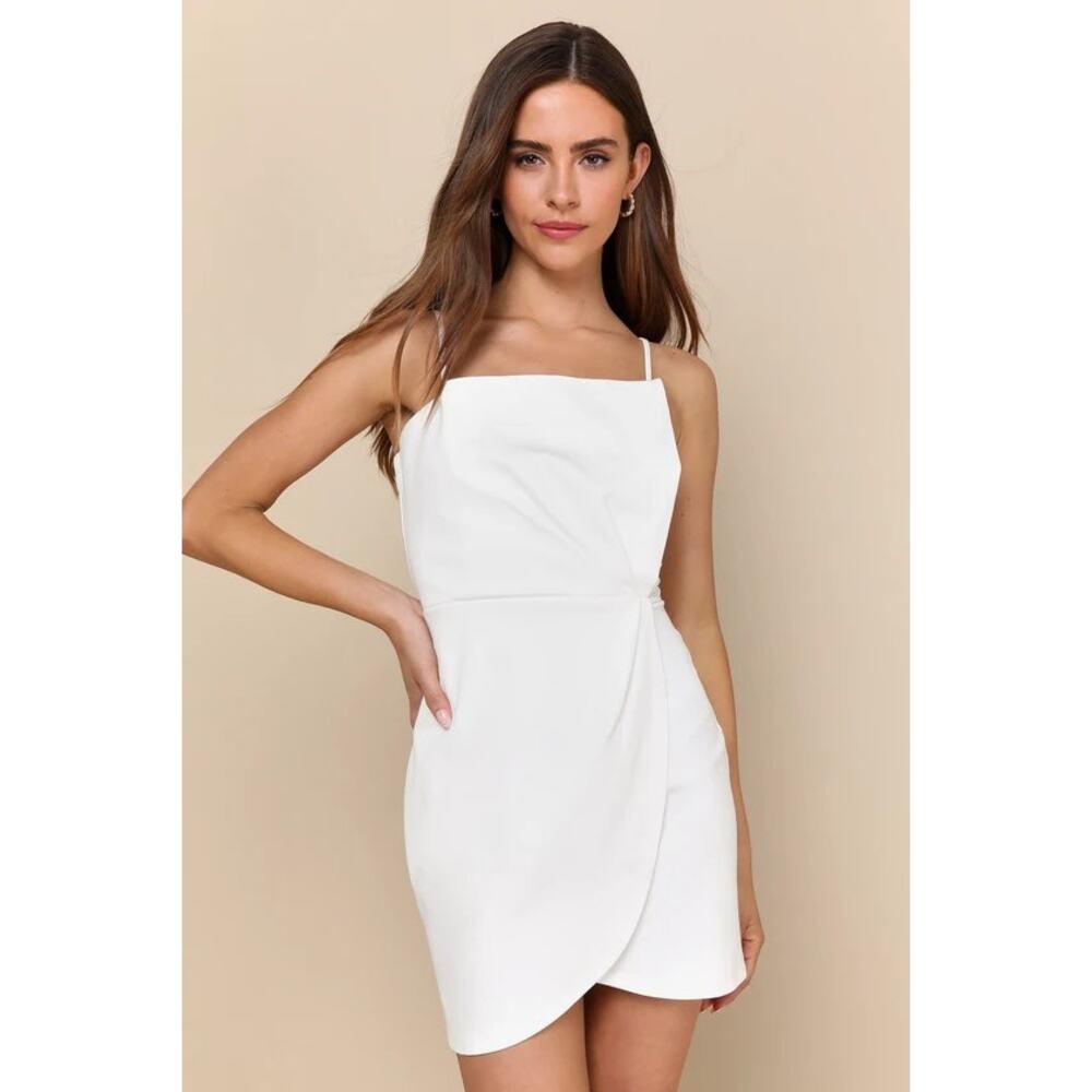 NWT Lulus Drinks On Me White Sleeveless Pleated Bodycon Dress Cocktail Sz L